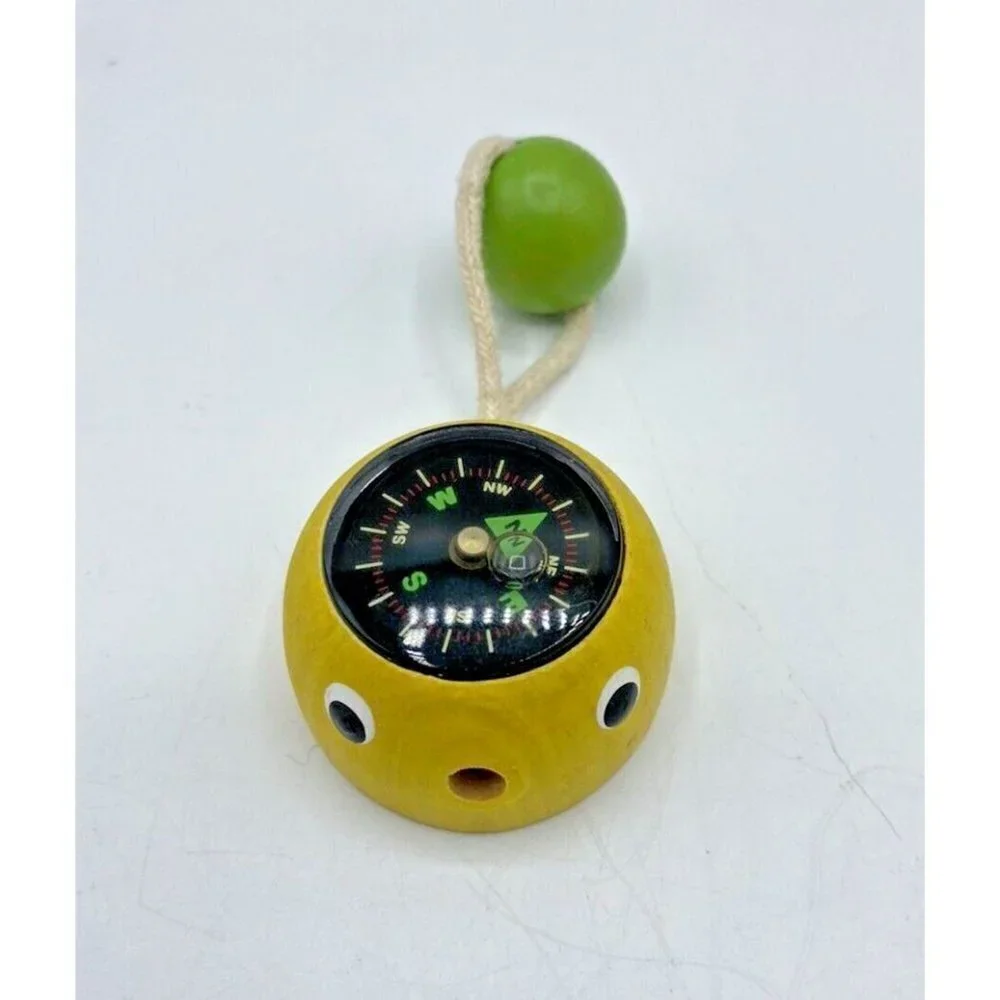 Sassafras Enterprises Mini Compass Wood 2004 Toy Cord Bead Colorful Camp Yellow